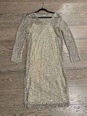 Zara Silver Sequin Long Sleeve Dress